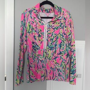 Lilly Pulitzer Skipper Pullover Pink Multi-Color Tropical Print Top